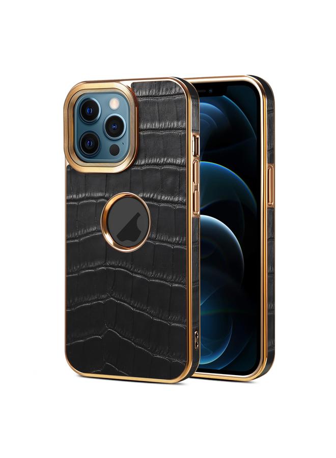 Denior Case For iPhone 12 Pro Max Crocodile Texture Genuine Leather Electroplating Phone Case - Image 1