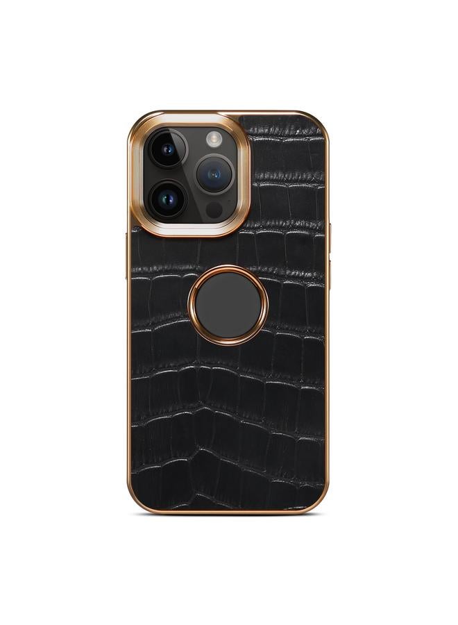 Denior Case For iPhone 12 Pro Max Crocodile Texture Genuine Leather Electroplating Phone Case - Image 2
