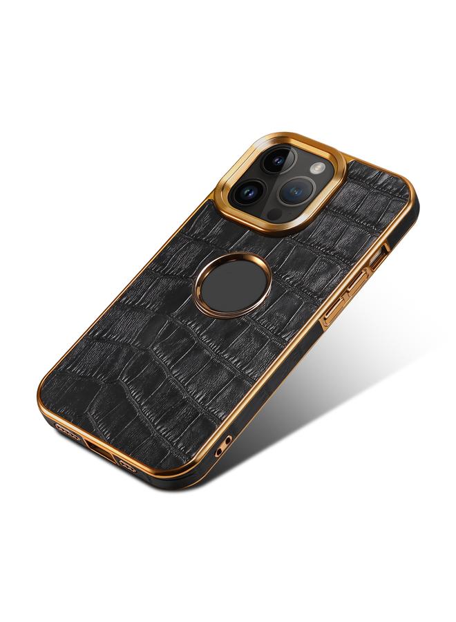 Denior Case For iPhone 12 Pro Max Crocodile Texture Genuine Leather Electroplating Phone Case - Image 3