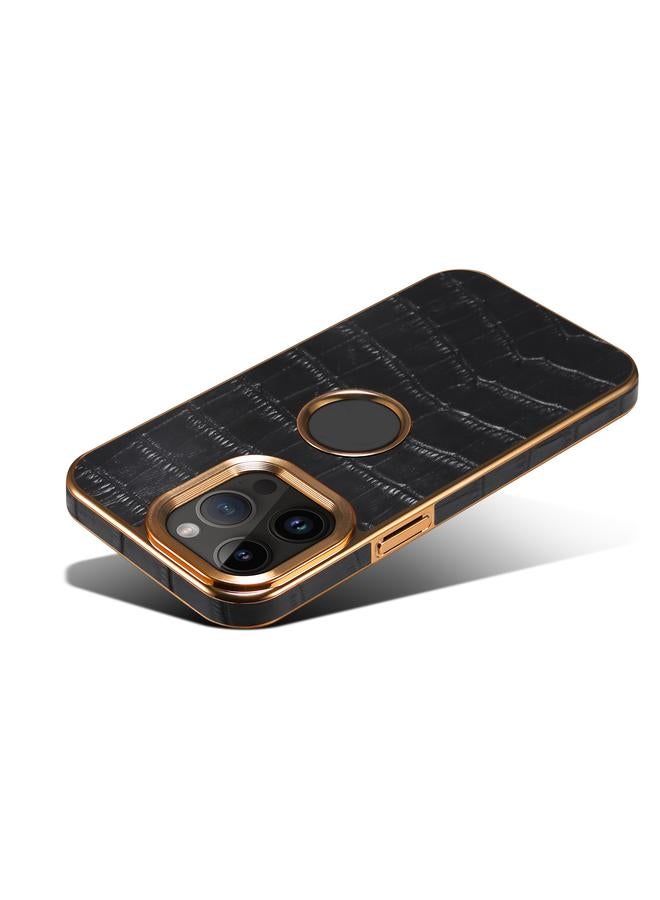 Denior Case For iPhone 12 Pro Max Crocodile Texture Genuine Leather Electroplating Phone Case - Image 4
