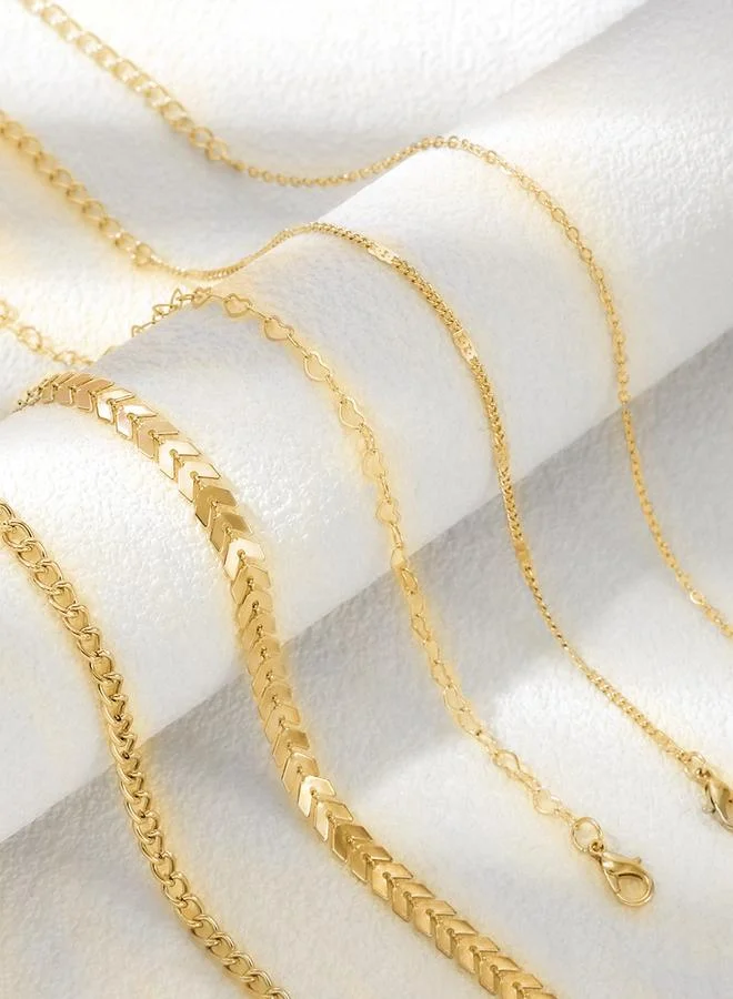 تايك تو Take Two Set of 5 - Gold Assorted Chain Anklets
