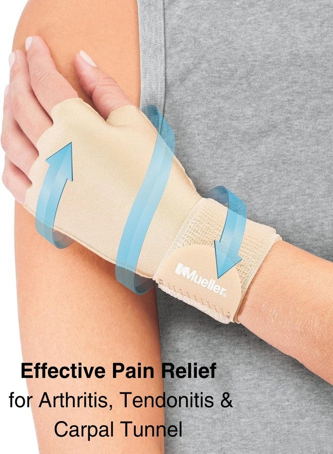 MUELLER Sports Medicine Compression Glove for Men and Women, Hand & Wrist Pain Relief Support, Ideal for Carpal Tunnel, Arthritis, Fits Right or Left, Beige, Small/Medium - Image 2