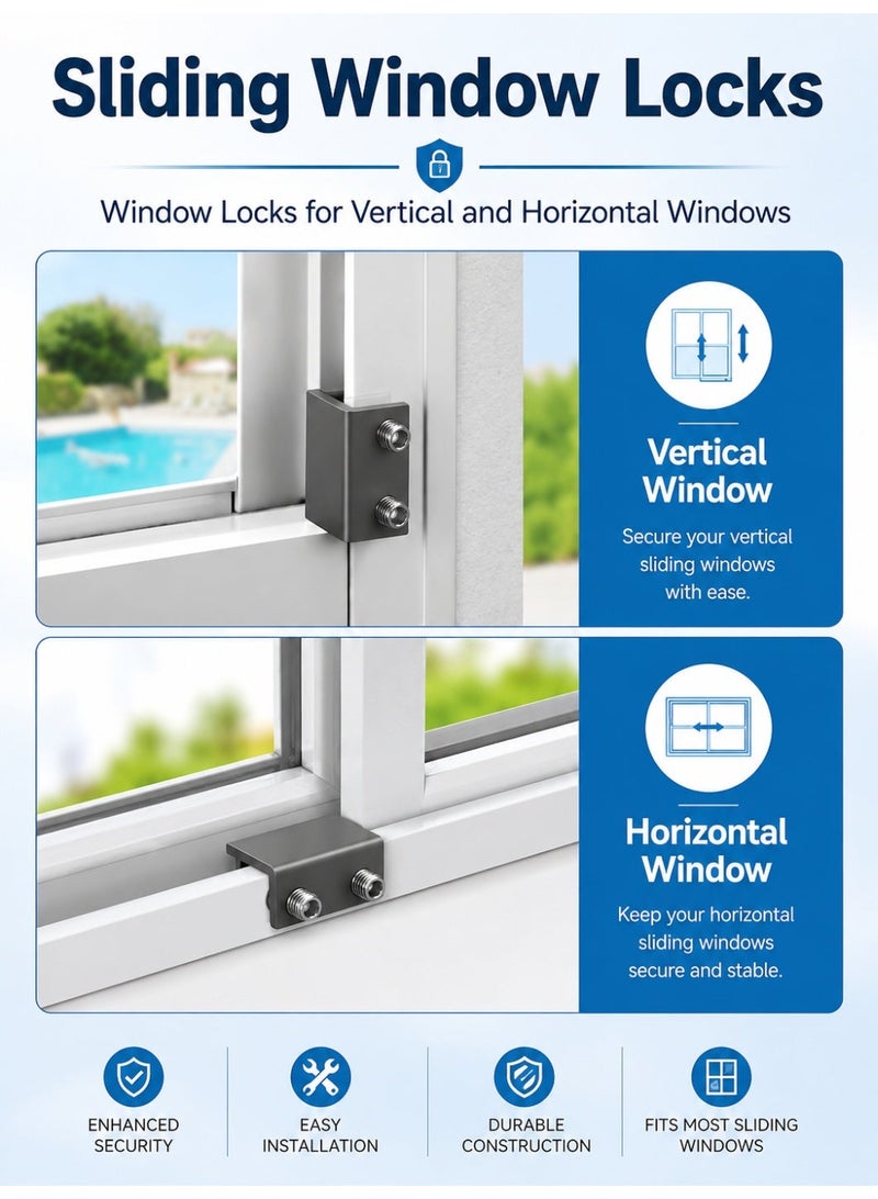 POWERELAX 3 Pcs Gray Child Door Anti-Theft Safety Lock Set, Sliding Window for Easy Installation of Vertical and Horizontal Sliding Window Door, Keyless Security Lock, Adjustable Security Window Lock for Patio Bedroom Home and Office (Gray) - Image 4