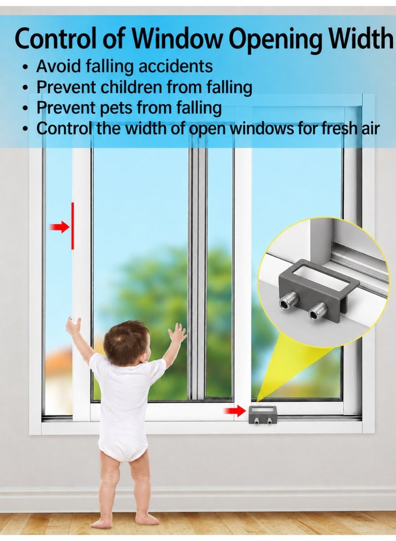 POWERELAX 3 Pcs Gray Child Door Anti-Theft Safety Lock Set, Sliding Window for Easy Installation of Vertical and Horizontal Sliding Window Door, Keyless Security Lock, Adjustable Security Window Lock for Patio Bedroom Home and Office (Gray) - Image 3