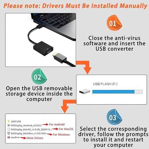 VOOCME USB to HDMI Adapter, USB 3.0/2.0 to HDMI 1080P Video Graphics Cable Converter with Audio for PC Laptop Projector HDTV Compatible with Windows XP 7/8/8.1/10 (USB-HDMI-ADPTR02) - Image 2