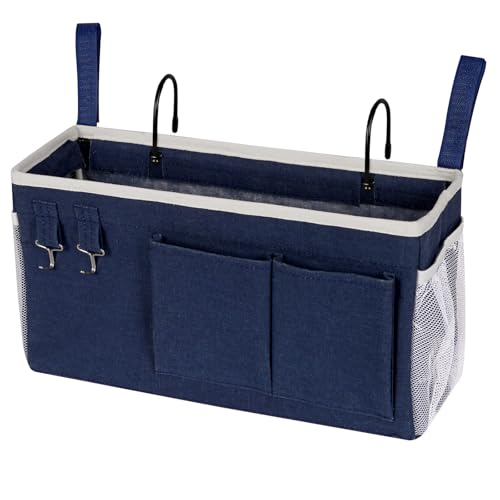 Ozzptuu Bedside Storage Caddy/Bedside Hanging Storage Bag for Headboards Bunk Beds Dorm Rooms Book Phone Magazine Holder (Navy Blue) - Image 1