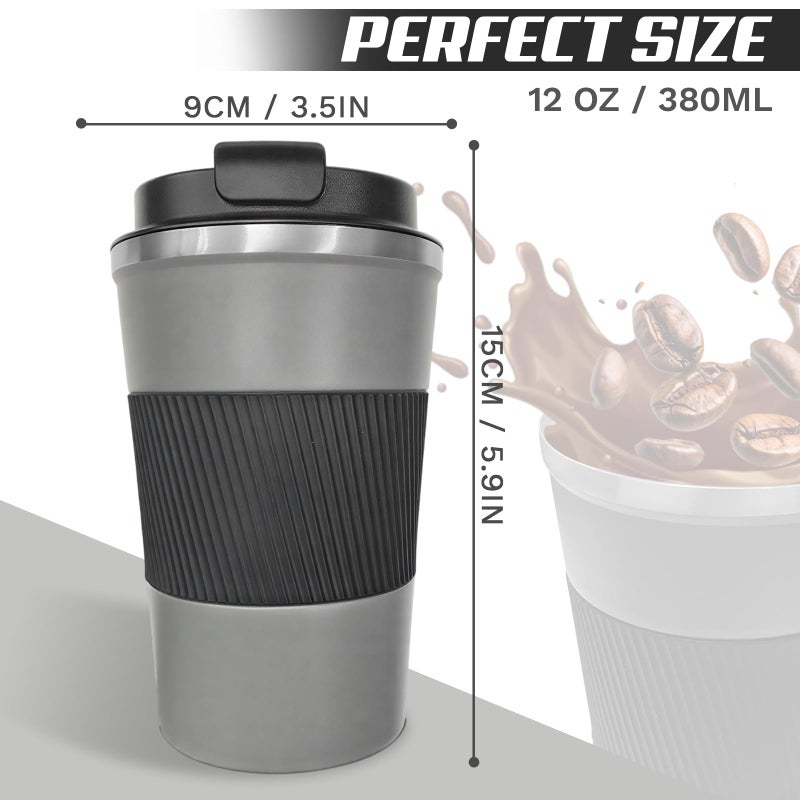 SPLMIFA Vacuum-Insulated Stainless Steel Travel Coffee Mug, Leak-Proof Reusable Coffee Cup with Lid-Keeps Drinks Hot & Cold for Hours, Durable Double Wall Tumbler for Men & Women (3rd-Grey, 12OZ) - Image 4