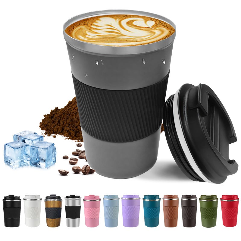 SPLMIFA Vacuum-Insulated Stainless Steel Travel Coffee Mug, Leak-Proof Reusable Coffee Cup with Lid-Keeps Drinks Hot & Cold for Hours, Durable Double Wall Tumbler for Men & Women (3rd-Grey, 12OZ) - Image 1