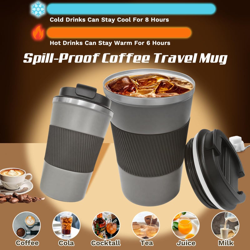 SPLMIFA Vacuum-Insulated Stainless Steel Travel Coffee Mug, Leak-Proof Reusable Coffee Cup with Lid-Keeps Drinks Hot & Cold for Hours, Durable Double Wall Tumbler for Men & Women (3rd-Grey, 12OZ) - Image 3