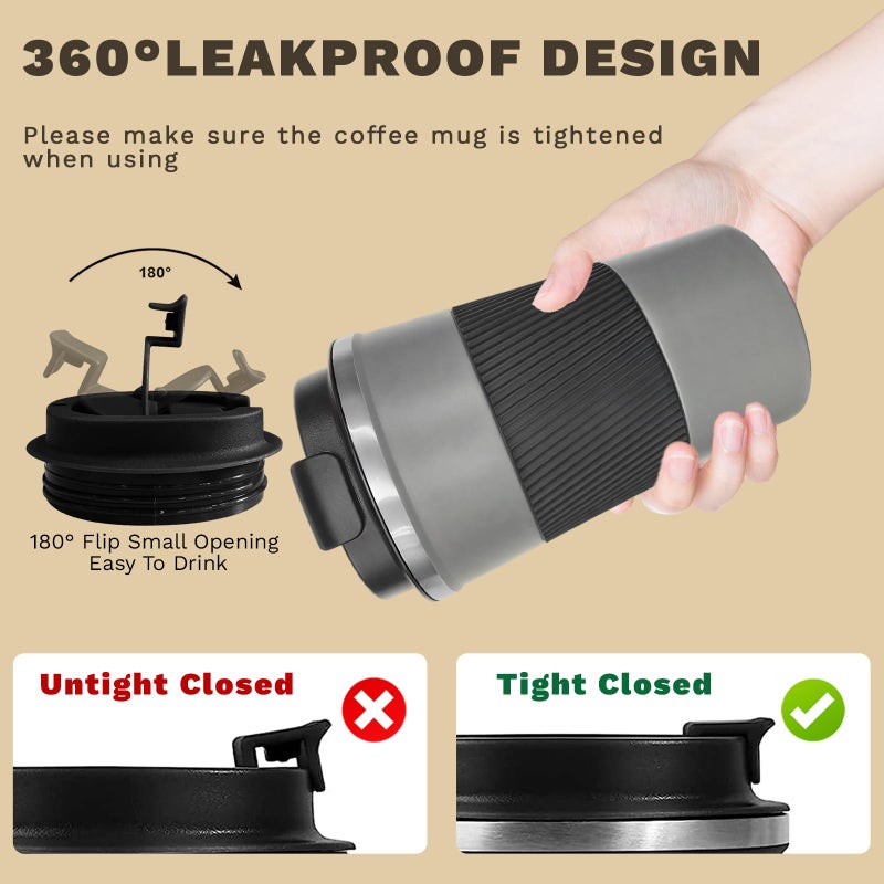 SPLMIFA Vacuum-Insulated Stainless Steel Travel Coffee Mug, Leak-Proof Reusable Coffee Cup with Lid-Keeps Drinks Hot & Cold for Hours, Durable Double Wall Tumbler for Men & Women (3rd-Grey, 12OZ) - Image 5