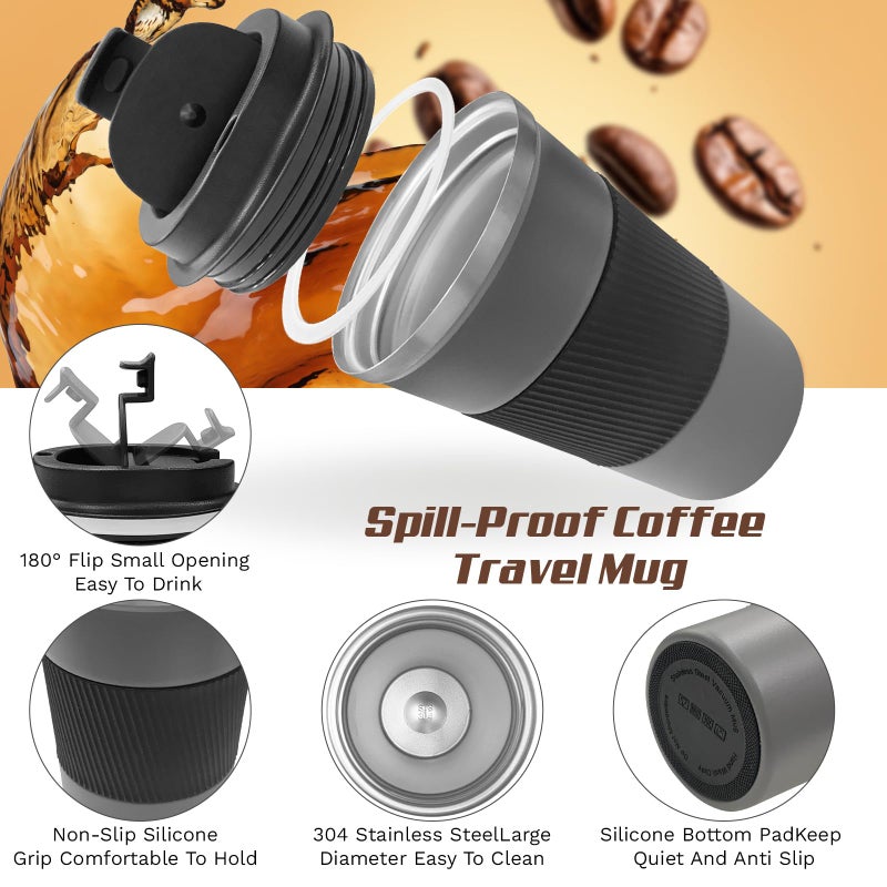 SPLMIFA Vacuum-Insulated Stainless Steel Travel Coffee Mug, Leak-Proof Reusable Coffee Cup with Lid-Keeps Drinks Hot & Cold for Hours, Durable Double Wall Tumbler for Men & Women (3rd-Grey, 12OZ) - Image 2
