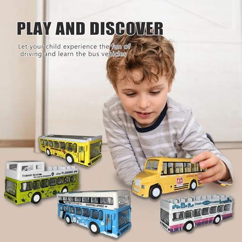 KIDAMI School Bus Toys Cars Set Die Cast Metal Toy Cars Double Decker City Bus Vehicles Openable Doors Pull Back Cars Play Toys for Birthday Gift Vehicle - Image 5