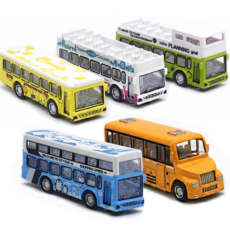 KIDAMI School Bus Toys Cars Set Die Cast Metal Toy Cars Double Decker City Bus Vehicles Openable Doors Pull Back Cars Play Toys for Birthday Gift Vehicle - Image 3