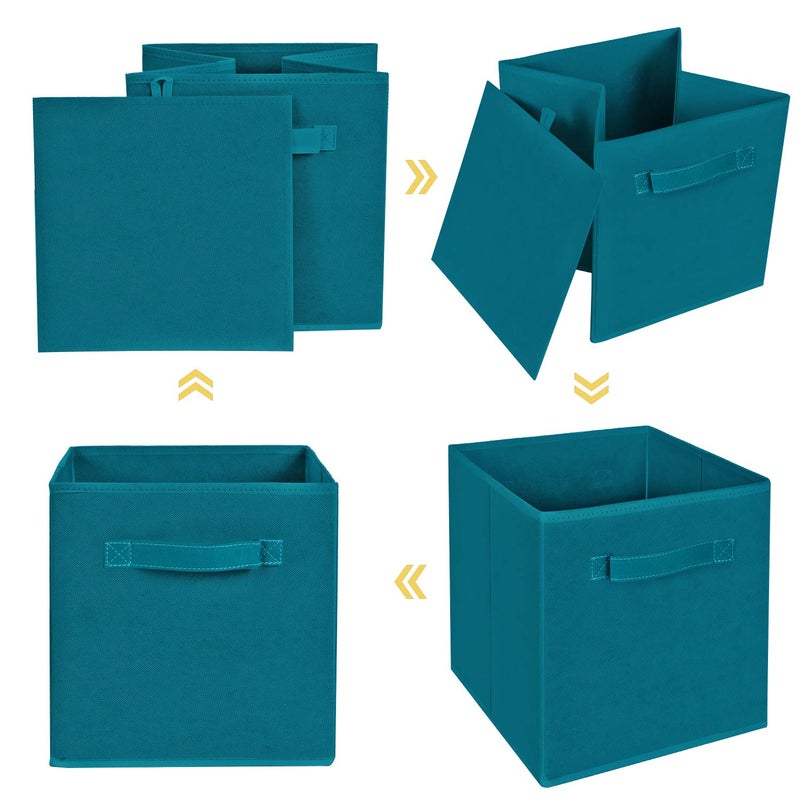 MaidMAX Cloth Storage Bins, Set of 6 Foldable Collapsible Fabric Cubes Organizers Basket with Dual Handles, Teal - Image 5