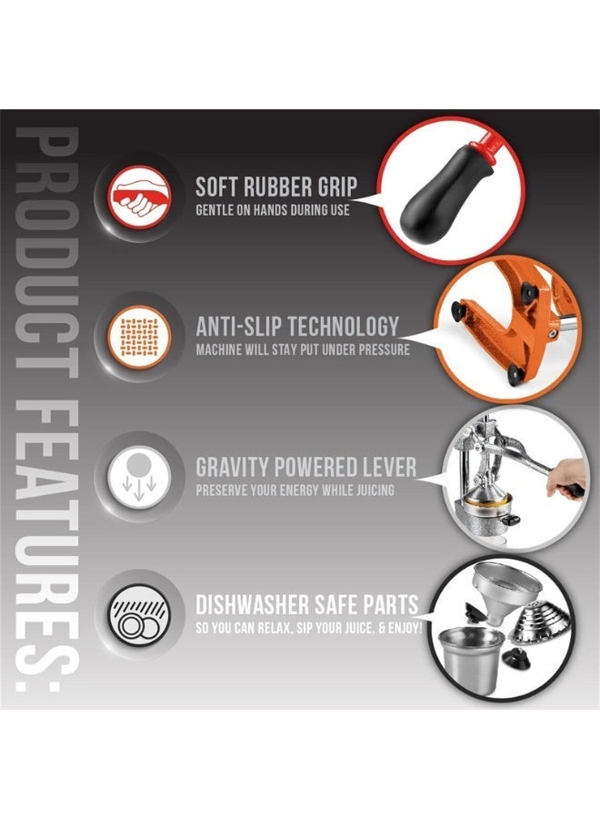 عصارة حمضيات من الحديد الزهر - عصارة يدوية كبيرة جدًا للاستخدام التجاري | عصارة فواكه متينة للاستخدام على سطح الطاولة لعصير البرتقال والليمون والرمان الطازج | فلتر احترافي من الفولاذ المقاوم للصدأ - Image 5