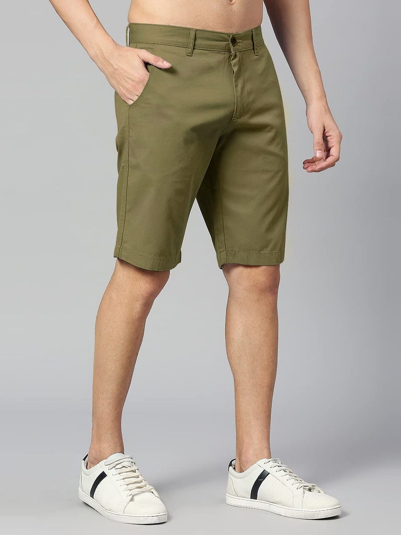 Thomas Scott Men's | 100% Cotton | Solid | Above Knee | Button Closure | Chino | Casual Shorts for Men Olive - Image 4
