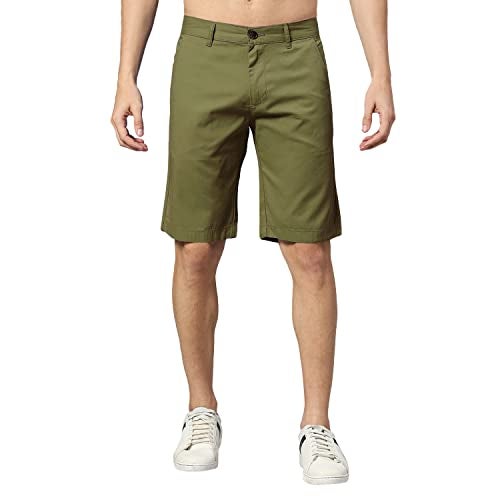 Thomas Scott Men's | 100% Cotton | Solid | Above Knee | Button Closure | Chino | Casual Shorts for Men Olive - Image 1