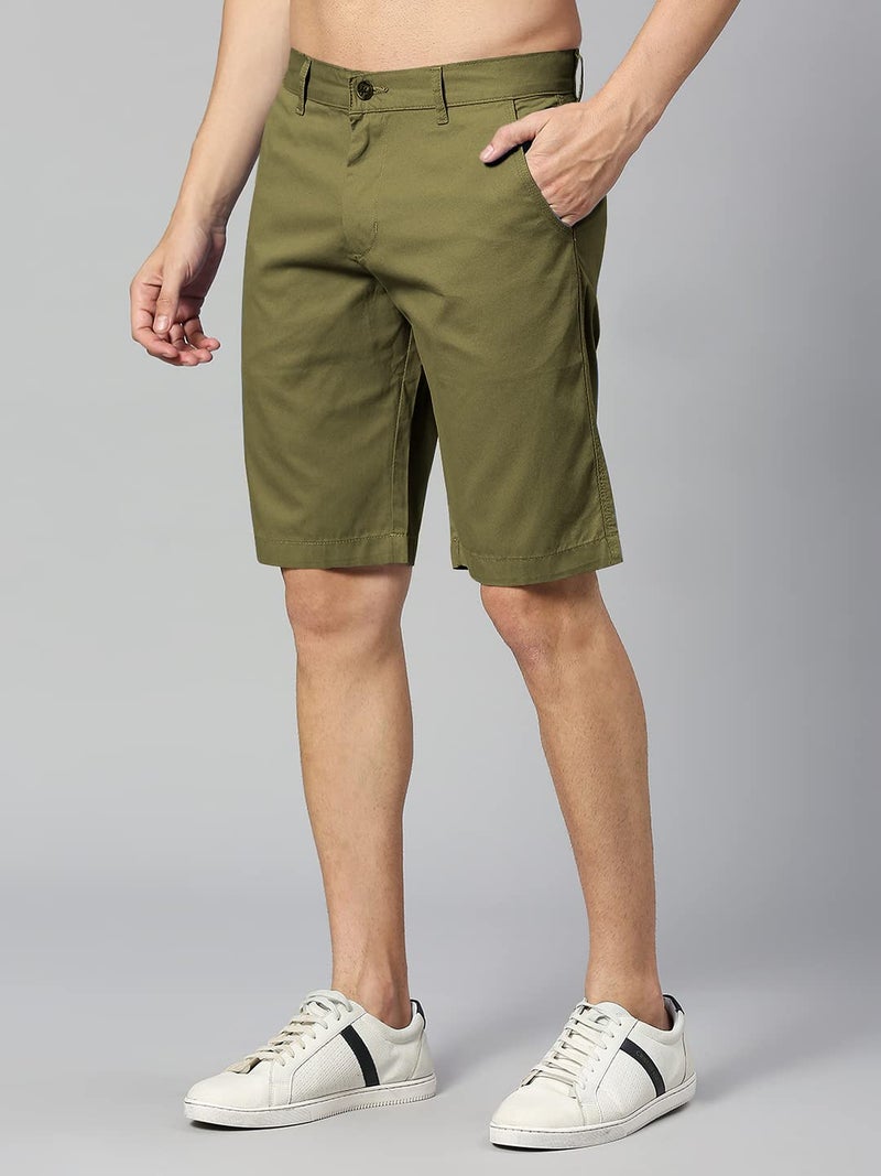 Thomas Scott Men's | 100% Cotton | Solid | Above Knee | Button Closure | Chino | Casual Shorts for Men Olive - Image 3