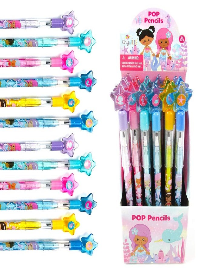 TINYMILLS 24 Pcs Rainbow Mermaids Multi Point Pencils Stackable Stacking Pencils with Eraser for African American Girl Birthday Party Favor Goodie Bag Stuffers Carnival Prizes Classroom Rewards - Image 1