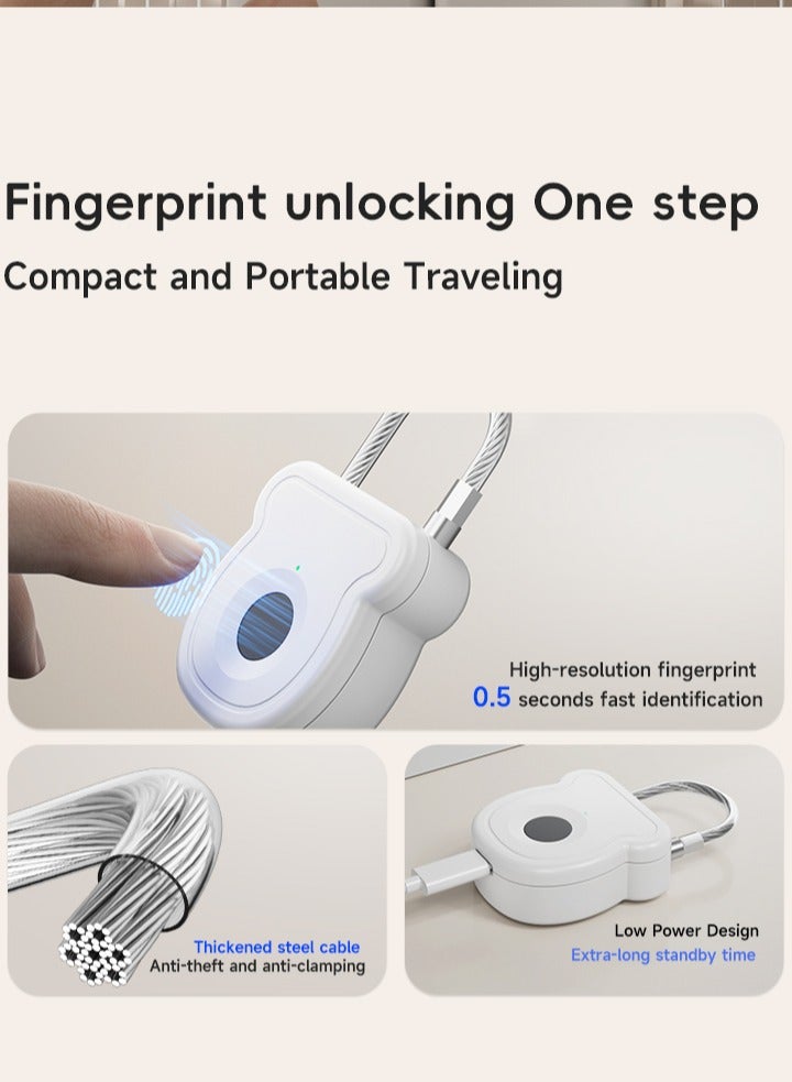 Smart Fingerprint Padlock with Decoder, Keyless Fingerprint Unlock, 0.5s Fast Recognition, Type-C Rechargeable Cable Lock, Portable Smart Fingerprint Padlock for Backpack, Helmet, Luggage, Cabinet - Image 3