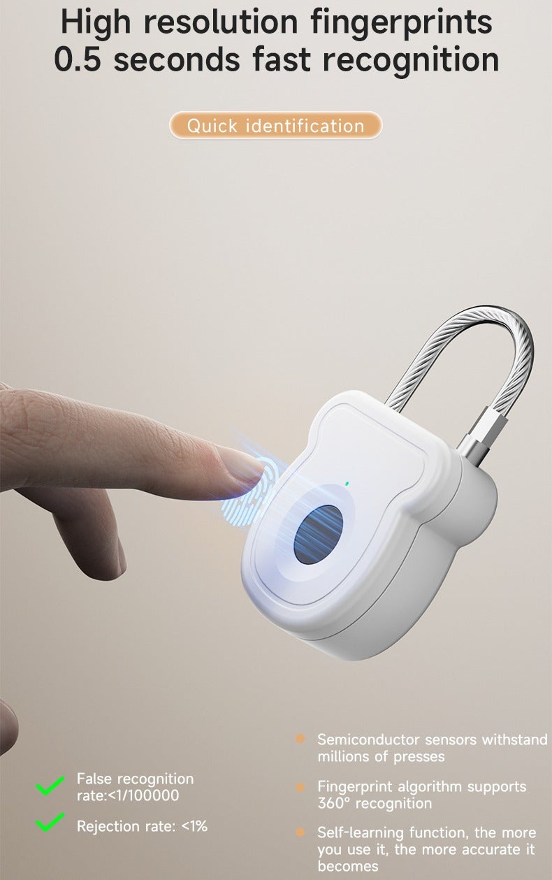 Smart Fingerprint Padlock with Decoder, Keyless Fingerprint Unlock, 0.5s Fast Recognition, Type-C Rechargeable Cable Lock, Portable Smart Fingerprint Padlock for Backpack, Helmet, Luggage, Cabinet - Image 5