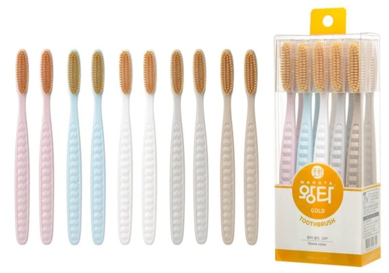Samjung Wangta Soft Toothbrush, 10 Pack (Gold) â€“ Best Manual Toothbrush for Maximum, Efficient Cleaning and Sensitive Gums and Teeth - Image 1