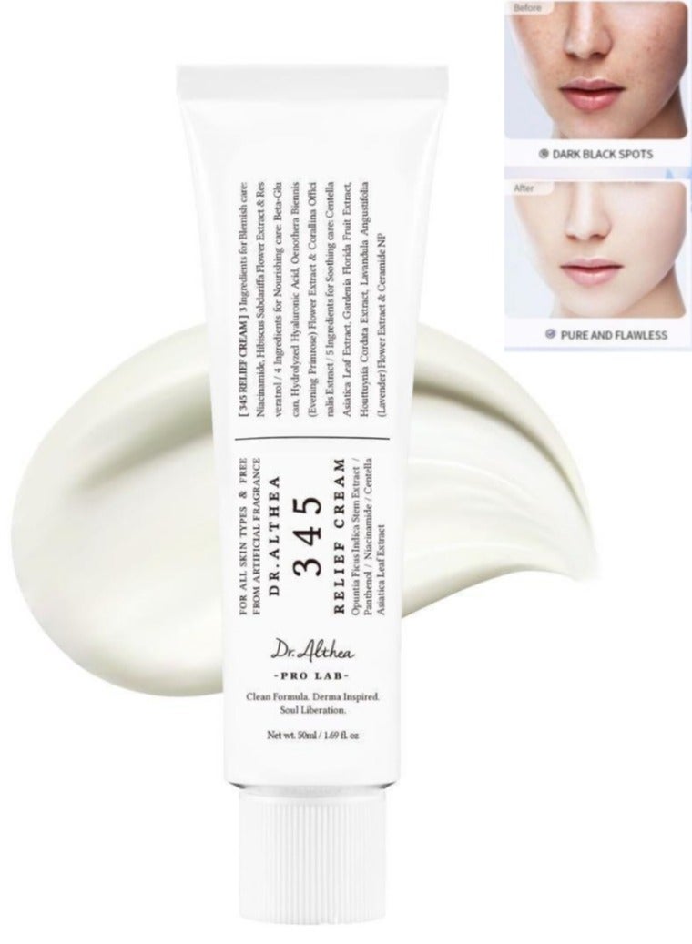 Dr.althea Dr Althea 345 Relief Cream For All Skin Types ，Daily Face Moisturizer,Resveratrol Intensive Repair Cream,Blemish Relief Care,Soothing Recovery and Moisture with Niacinamide,Panthenol,Vegan Skincare for All Skin Types-1.69 Fl Oz/50ML - Image 1