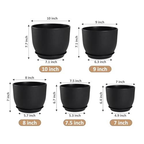 YNNICO Plant Pots 1098757 inch Set of 5Flower Pots with Multi Mesh Drainage Holes Large Planters for Indoor Outdoor Garden Plants and Flowers Black - Image 3