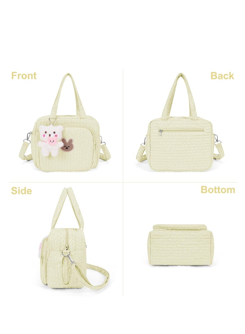 RATSAW Diaper Bag Tote for Baby Girl Mommy Bag Quilted Cotton Baby Diaper Bag Travel Diaper Multifunction Maternity Bag Travel Storage Bag Diaper Tote Bag without Doll - Image 5