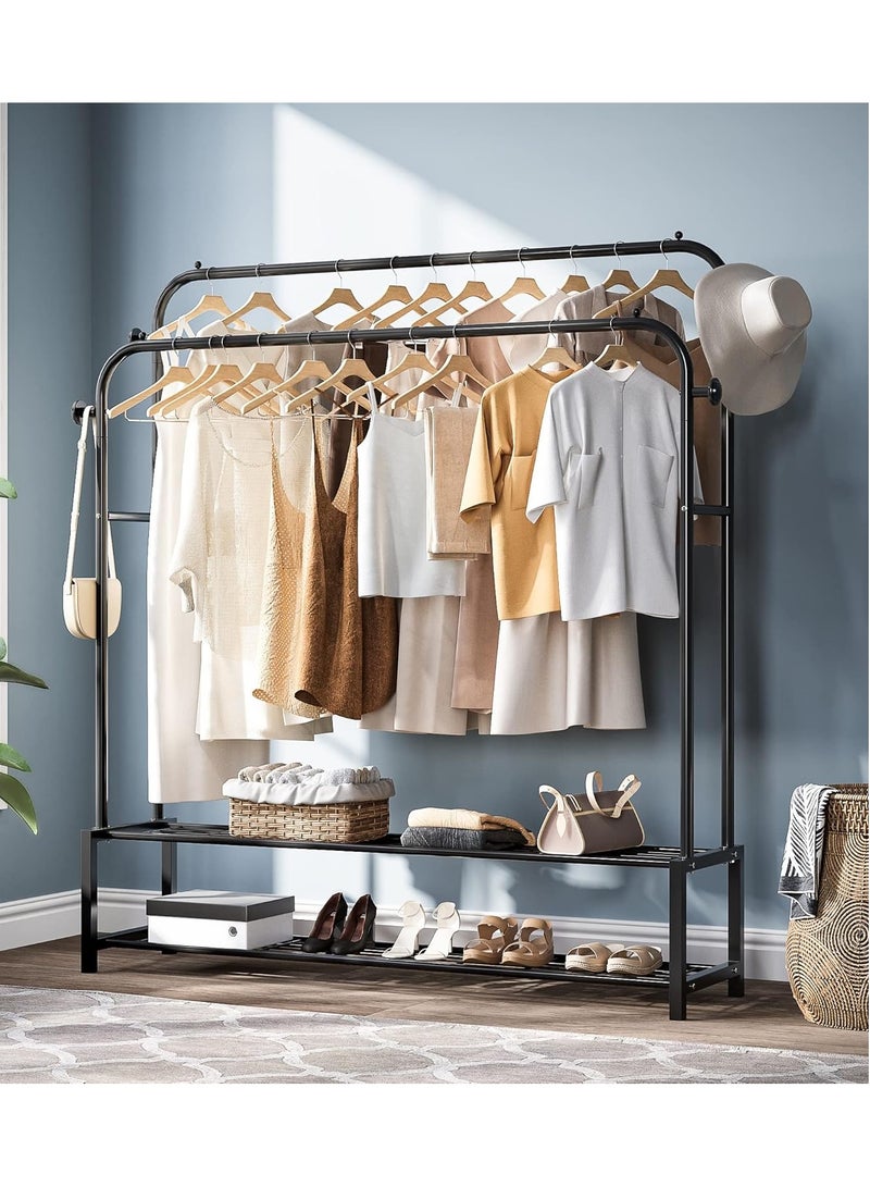 DubaiGallery Clothes Storage Drying Rack Foldable Double Pole, With Hooks and Shoe Rack - Image 3