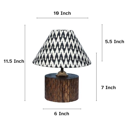 tu casa Round Wooden Table Lamp | Chevron Print Satin Shade | Decorative Bedside & Night Lamp for Bedroom Living Room Study Office | Home Décor & Gifting | 11.5 Inch - Image 4