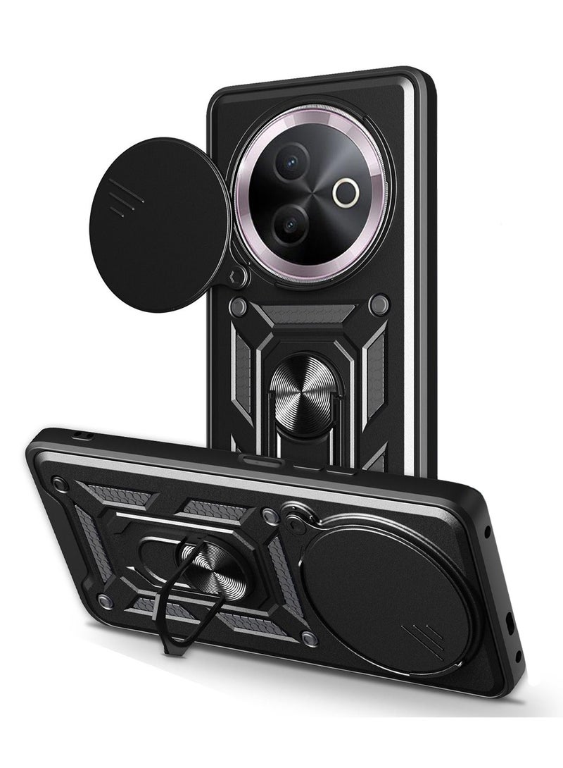 for vivo Y39 5G Case Cover, Slide Camera Lens Cover, Magnetic Ring Holder Kickstand Protective Phone Case for vivo Y39 5G, Black  - Image 1