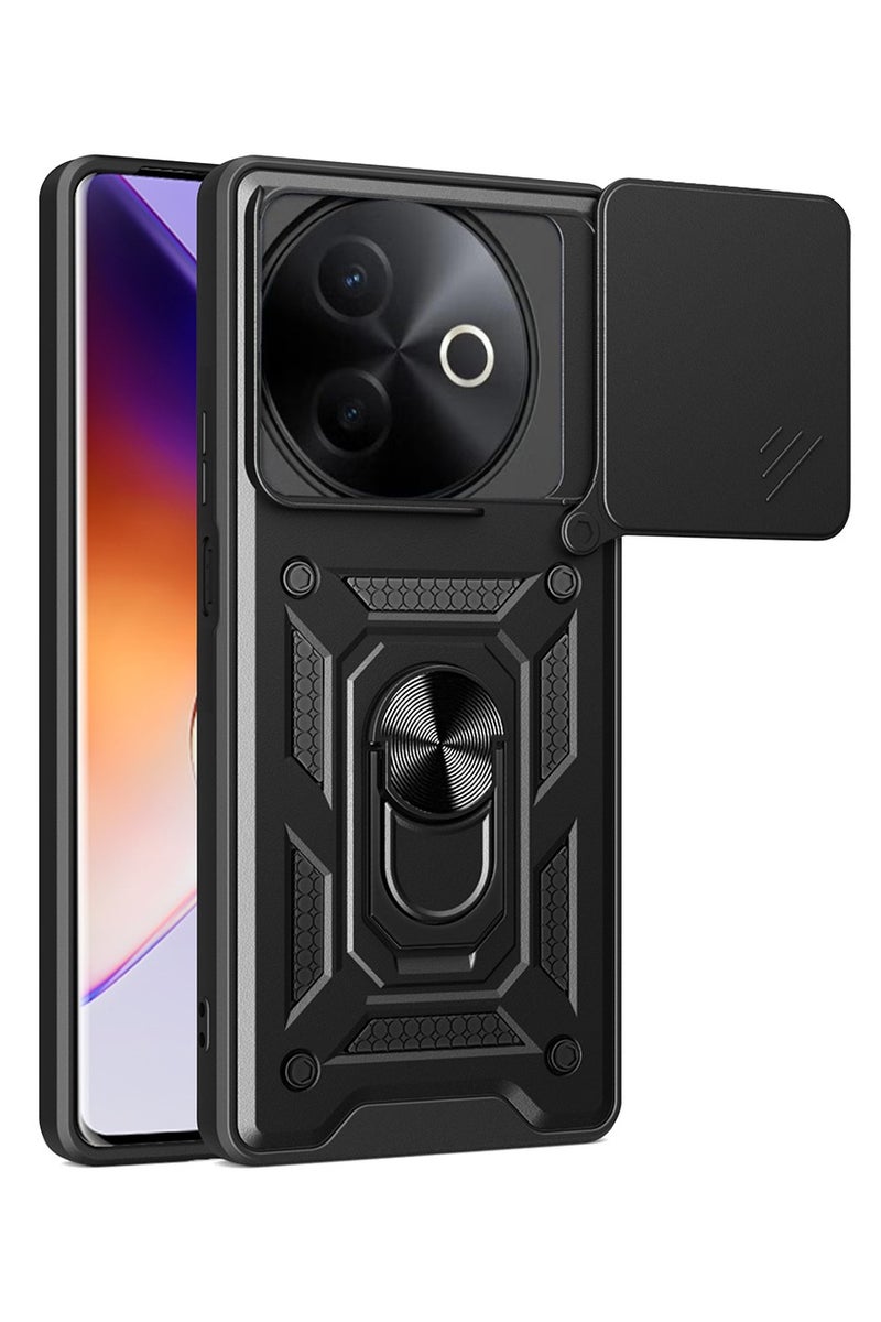for vivo Y39 5G Case Cover, Slide Camera Lens Cover, Magnetic Ring Holder Kickstand Protective Phone Case for vivo Y39 5G, Black