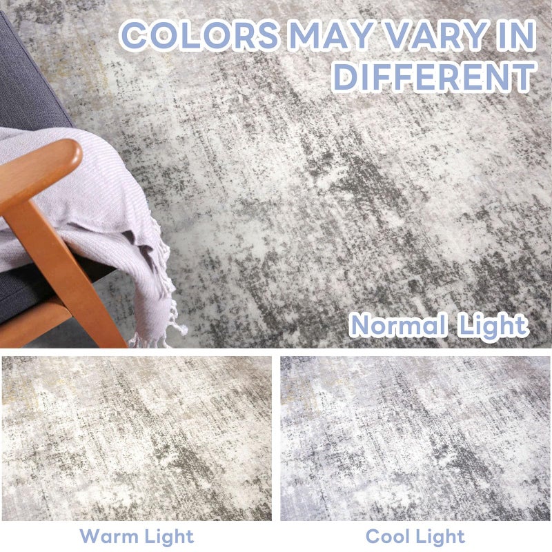 IOHOUZE Abstract Area Rugs 5x7 Ft Washable Rugs for Living Room, Non Slip Dining Room Rug, Printed Faux Wool Rugs for Bedroom, Floor Carpet for Kitchen Nursery Playroom, Grey Beige - Image 5