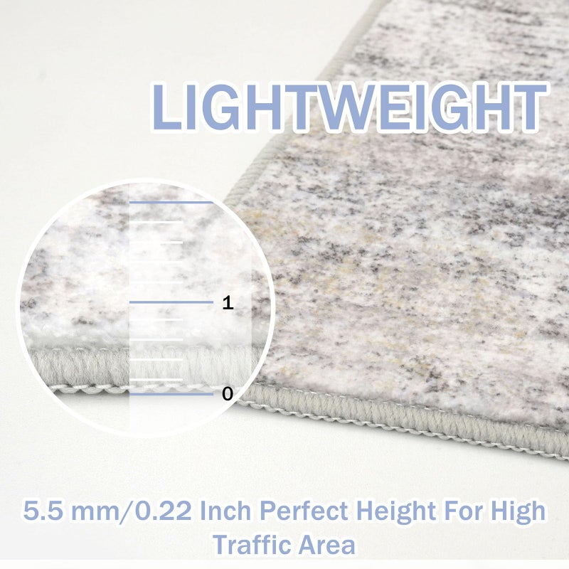 IOHOUZE Abstract Area Rugs 5x7 Ft Washable Rugs for Living Room, Non Slip Dining Room Rug, Printed Faux Wool Rugs for Bedroom, Floor Carpet for Kitchen Nursery Playroom, Grey Beige - Image 4