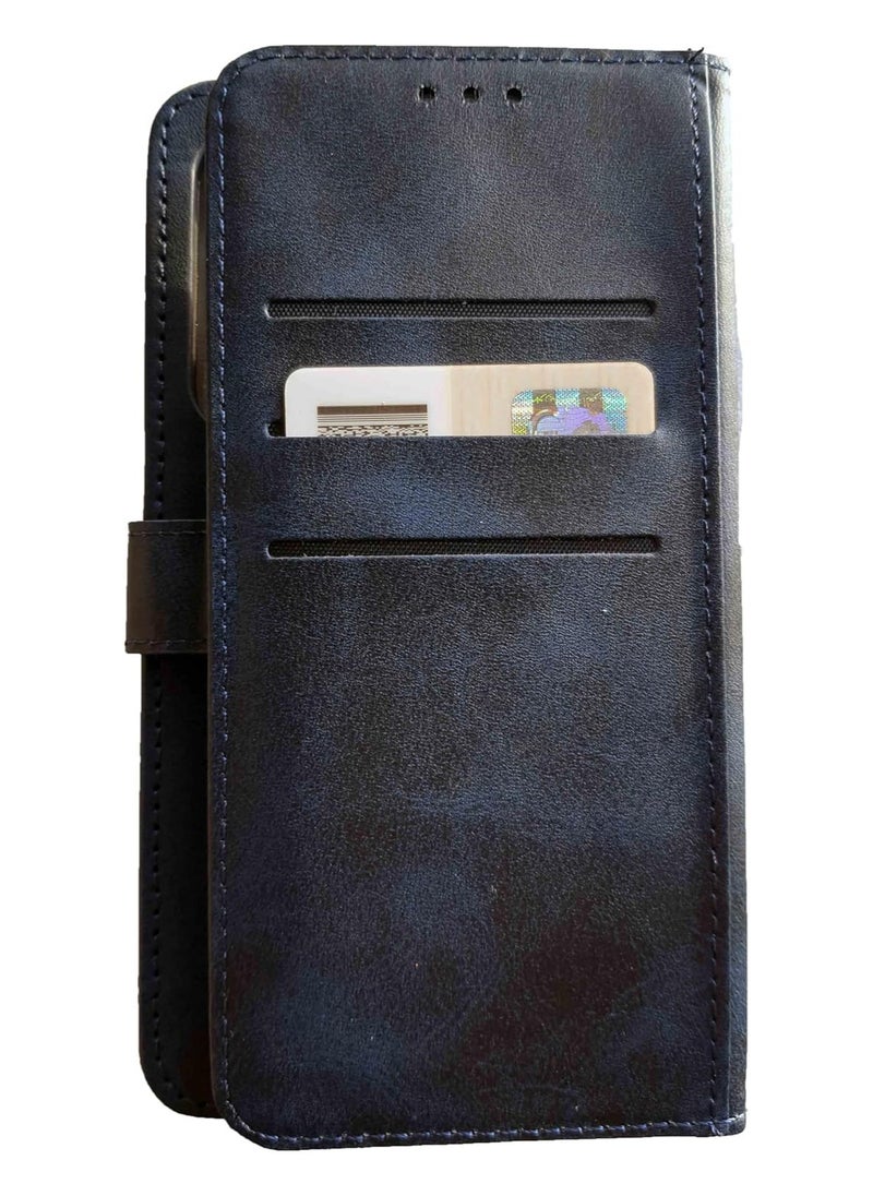 Generic - Flip cover, front and back, with card slot, compatible with iPhone 14 - navy blue - Image 1
