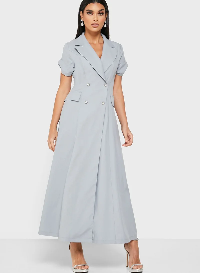 Wrap Front Double Breasted Midi Dress