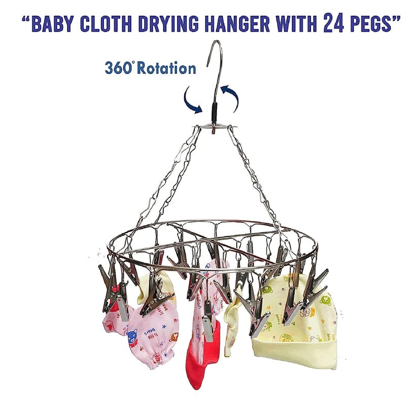 LIPSA ENTERPRISE LIPSA ENTERPRISE Clips Stainless Steel Square Cloth HangerClothes Stand for Drying Hanger with ClipsBaby Clothes DryerUndergarments HangerStand for Drying Clothes Round Hanger  - Image 4