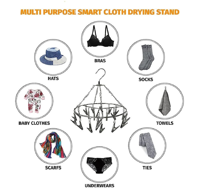 LIPSA ENTERPRISE LIPSA ENTERPRISE Clips Stainless Steel Square Cloth HangerClothes Stand for Drying Hanger with ClipsBaby Clothes DryerUndergarments HangerStand for Drying Clothes Round Hanger  - Image 5