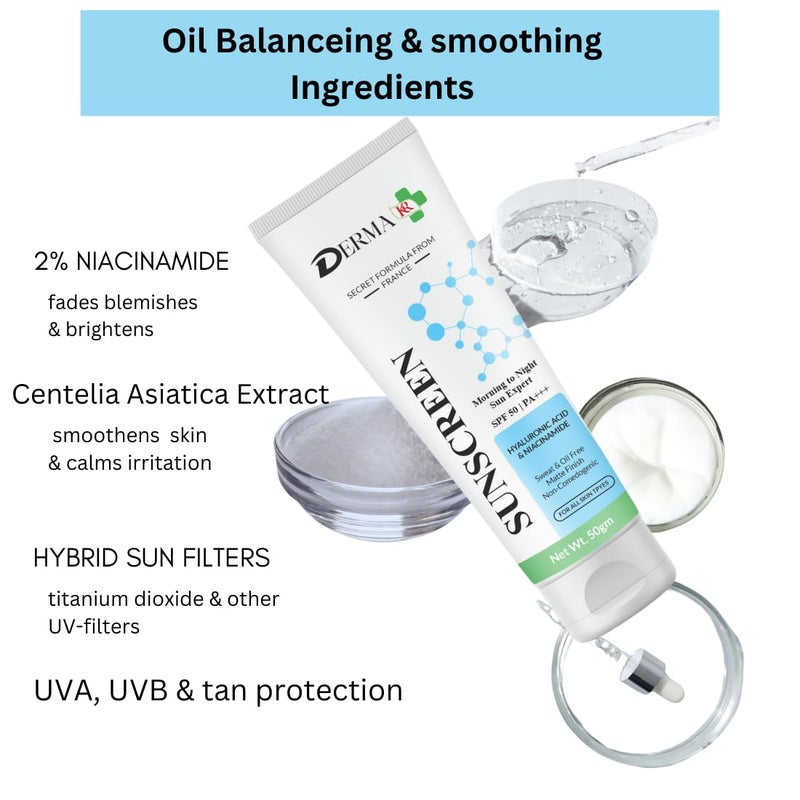 DERMAKR كريم واقي الشمس DERMA KR من الصباح إلى المساء SPF 50 PA 50 جرام عبوة وجه ذهبية 24 قيراط 50 جرام مقشر وجه كومكومادي 100 جرام عبوة وجه من 3 - Image 2