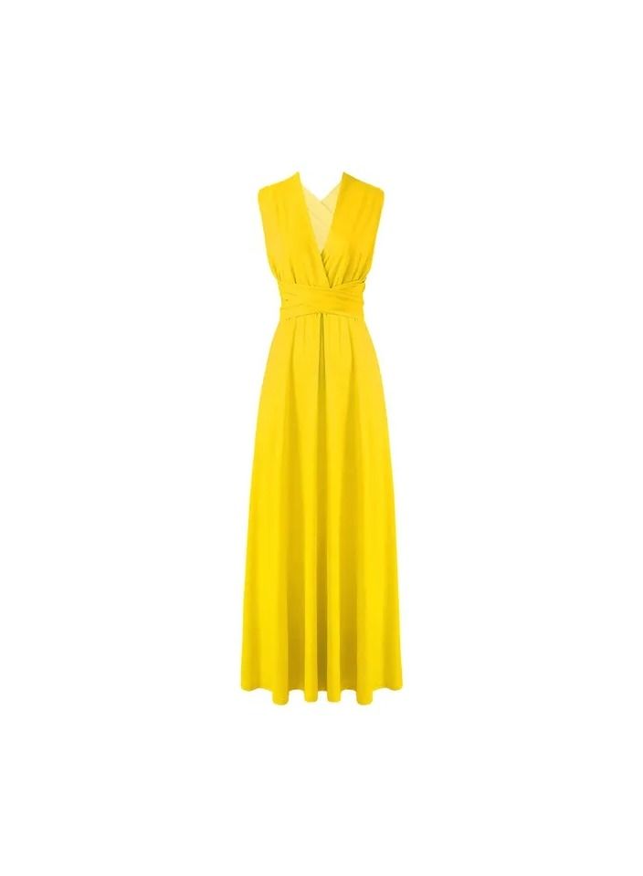 1-Piece Women's Deep V Neck Backless Party Dresses,Multi-Way Wrap Cocktail Evening Party Prom Dress,Size S,Colour Yellow - Image 5