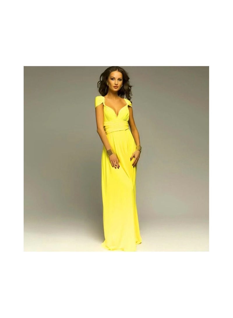 1-Piece Women's Deep V Neck Backless Party Dresses,Multi-Way Wrap Cocktail Evening Party Prom Dress,Size S,Colour Yellow - Image 4