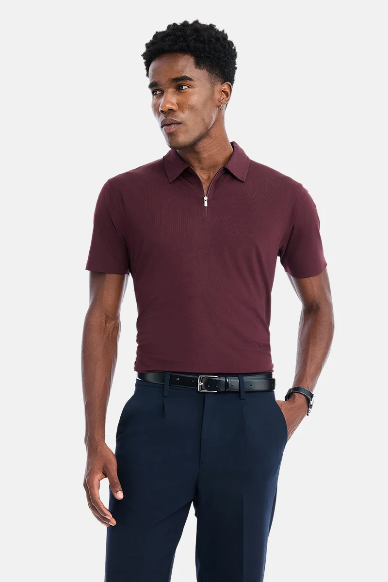 سنيتش Maroon Solid Half Sleeve Slim Fit Casual T-Shirt