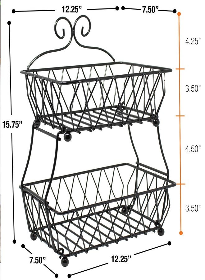 Sorbus Fruit Basket Display Stand, 2-Tier, for Vegetable, Fruit & Bread Counter Storage for Kitchen, Bathroom, Rectangular Antique Metal (Black) - Image 4