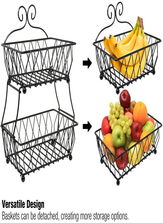 Sorbus Fruit Basket Display Stand, 2-Tier, for Vegetable, Fruit & Bread Counter Storage for Kitchen, Bathroom, Rectangular Antique Metal (Black) - Image 2