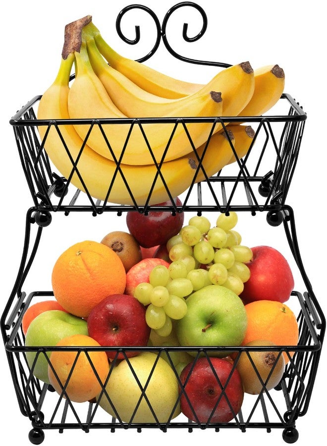 Sorbus Fruit Basket Display Stand, 2-Tier, for Vegetable, Fruit & Bread Counter Storage for Kitchen, Bathroom, Rectangular Antique Metal (Black) - Image 1