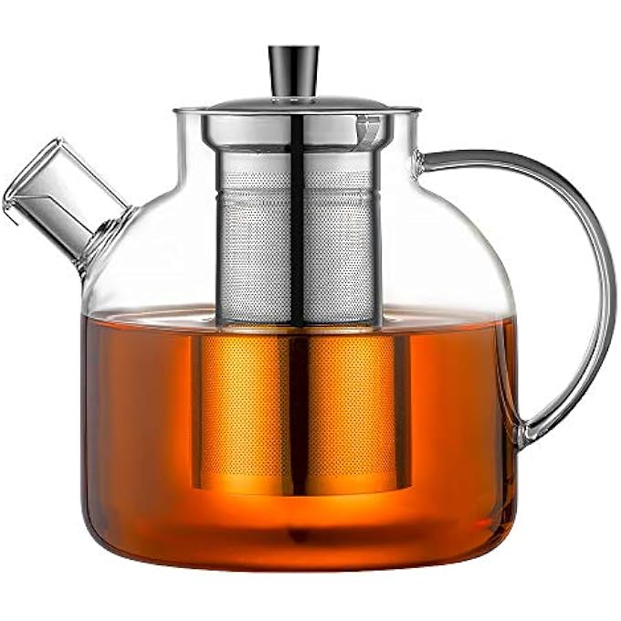 ريحني إبريق شاي زجاجي سعة 1500 مل، غلاية شاي آمنة للاستخدام على الموقد مع مصفاة، إبريق ماء من زجاج البورسليكات، إبريق شاي شفاف لتحضير أوراق الشاي السائبة، ماء ساخن ومثلج، مشروبات العصير - Image 2