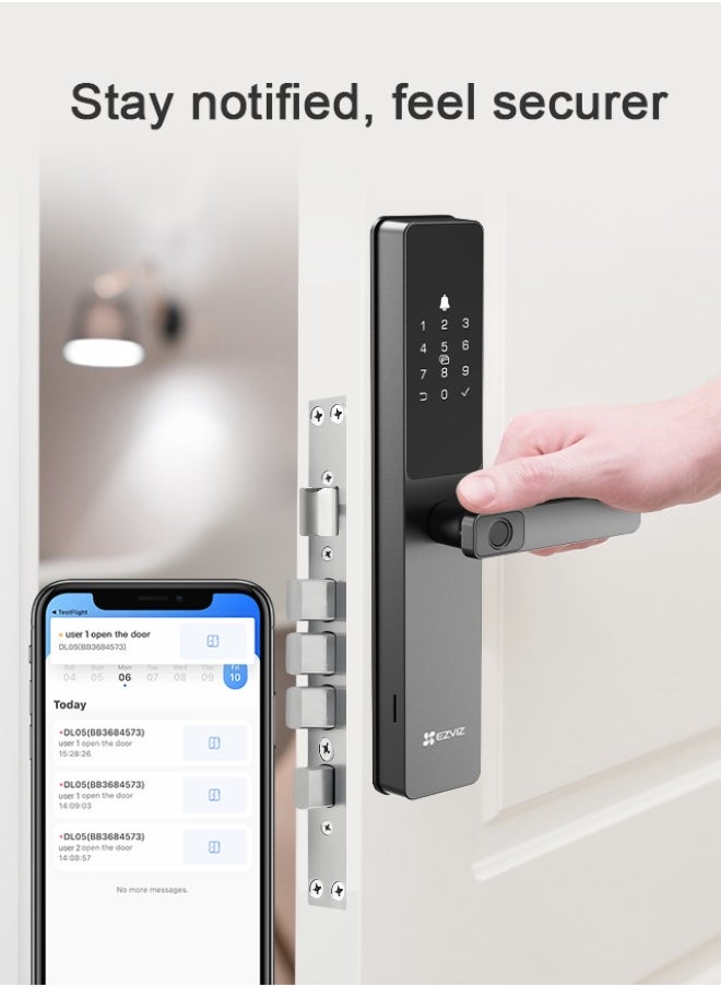 EZVIZ - Smart Lock DL05 7-in-1 Keyless Entry Door Lock Fingerprint Access Secure Keyless Entry Instant Alerts Weather-resistant Child Safety Lock For Home Apartment Villa Office Hotel 6068 - Image 1
