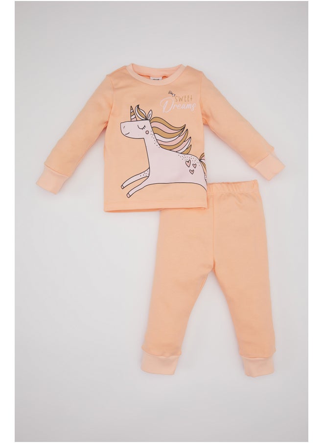 DeFacto - Babygirl Regular Fit Bike Neck Long Sleeve Knitted Pyjamas - 2 Pieces - Image 1