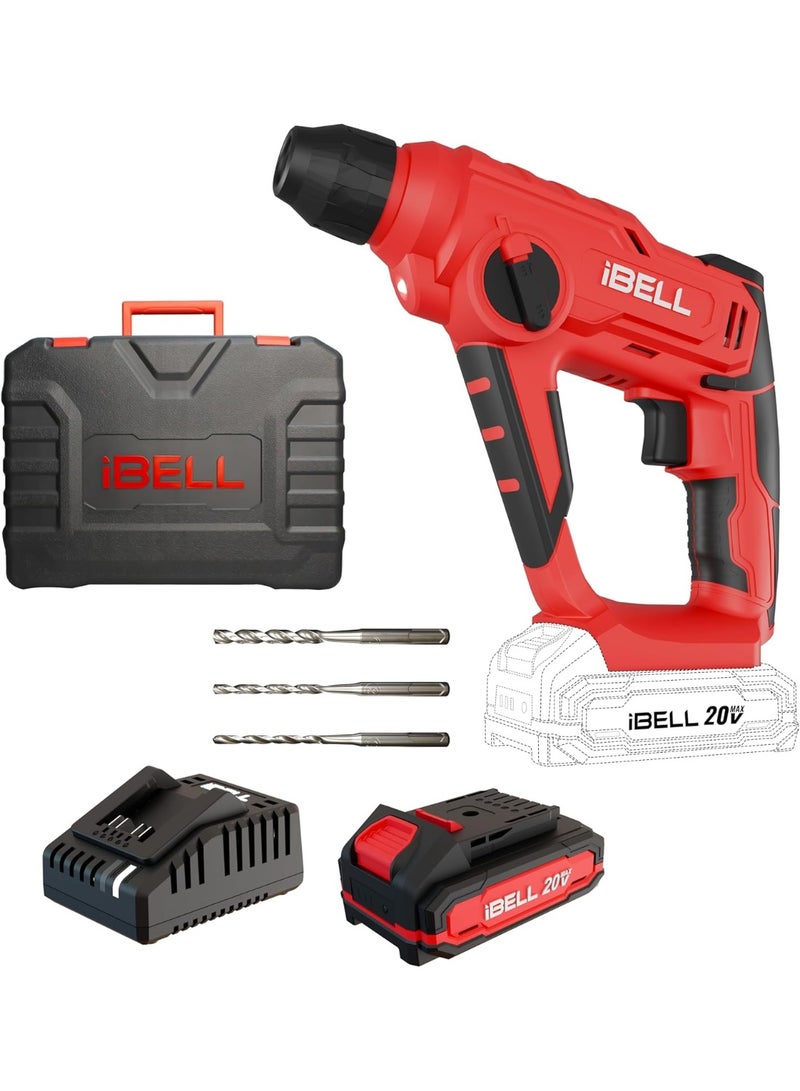 iBELL Power Series Cordless Rotary Hammer Drill | 20V, 2.0Ah Li-ion Battery | 900RPM | 1.2J Impact Energy | 13mm Chuck | BMC Box Included - Image 1